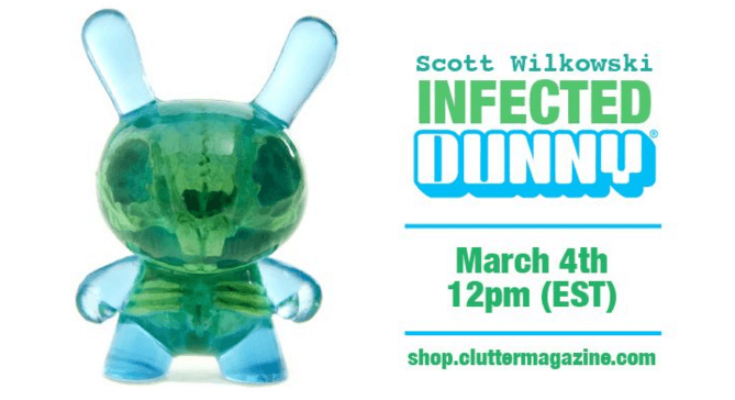 INFECTED DUNNY - Blue & Green Colorway by Scott Wilkowski x Clutter x Kidrobot banner
