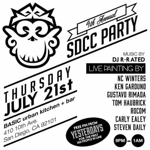 Everyone's favorite night at #SDCC! First 100 people will be getting a free pin from @yesterdays.co so don't forget to come on down for 🍻 & 🍕 & some amazing live art!