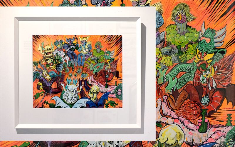 Let's Roll by Bwana Spoons Original Painting / gouache and cel - vinyl paint on paper / framed in white retro frame $1600 (AUD)