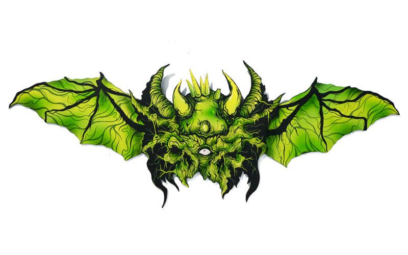 Warbat by Wizard Cleave Acrylic / airbursh & ink on cut wood. Includes wall hangers $510 (AUD)