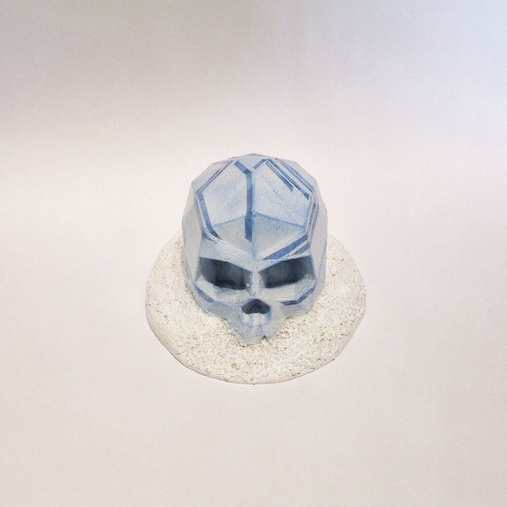 The 10th piece in the Work the Angles custom mini Skelevex series by DMS. Measuring at 3" long, handmade polyurethane resin cast Skelevex feature hand painted abstract angular designs that compliment the style of the piece and silver dry brushing to highlight the angles. Materials: polyurethane resin, acrylic and spray paint. One of a Kind.