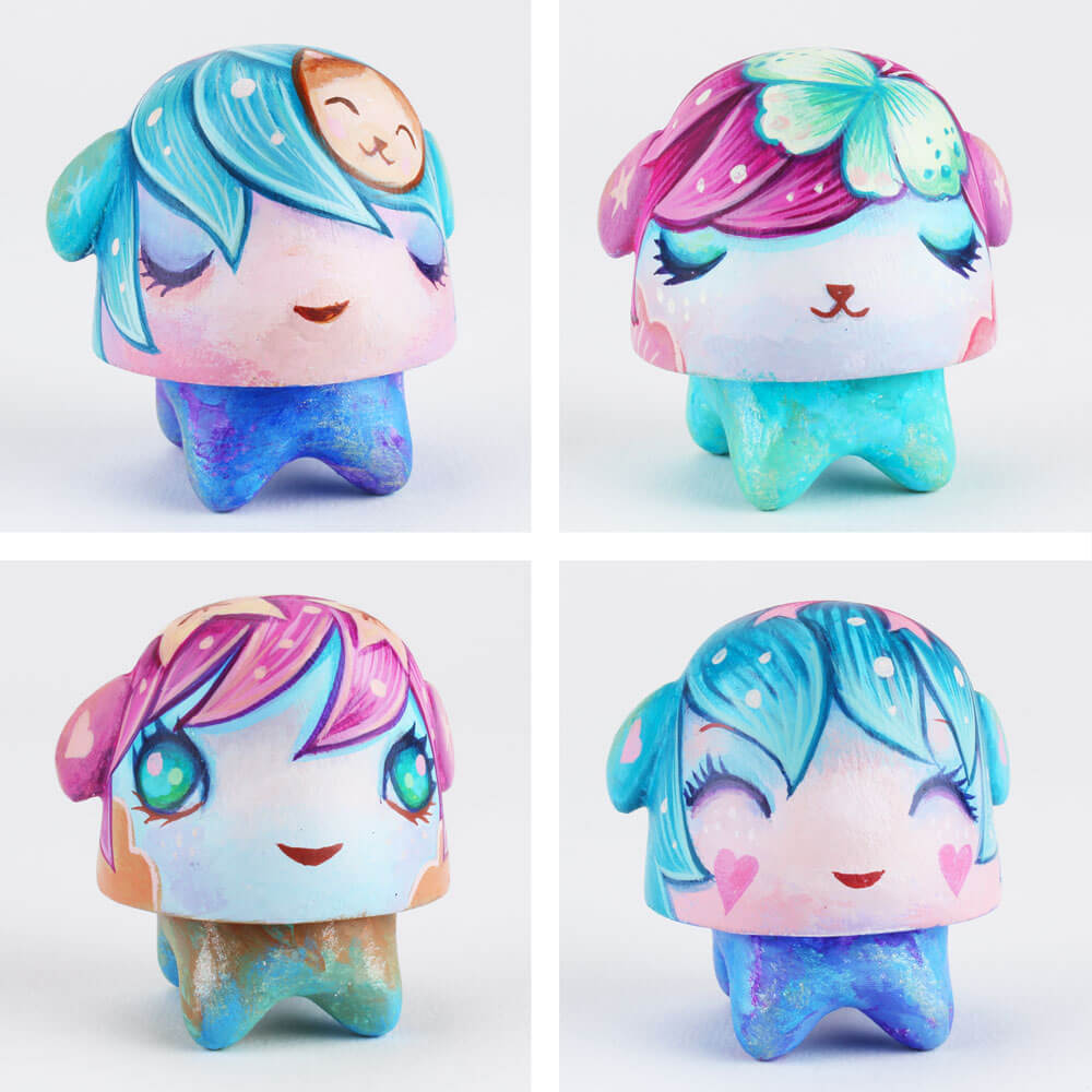 eremiah transforms these little (1.75 inch tall) Gumdrop dogs with his cool color palette and adorable characters. A total of seven different custom Gumdrops will be available at SDCC Booth 5248, Squibbles Ink + Rotofugi, for $100 each, tax included.
