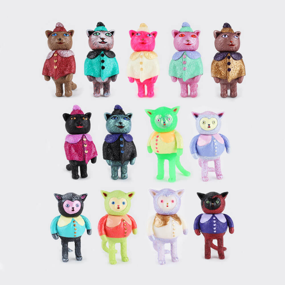 These lovely resin 4 inch tall Cats in two different styles by Grumble Toy (Chris Bryan and Ainslie Sturko) are cast in resin and then individually hand painted. So cool! The Cats will be available at SDCC Booth 5248, Squibbles Ink + Rotofugi, for $50 each, tax included. Any that remain after the convention will be made available on rotofugi.com approximately 1 week later. 