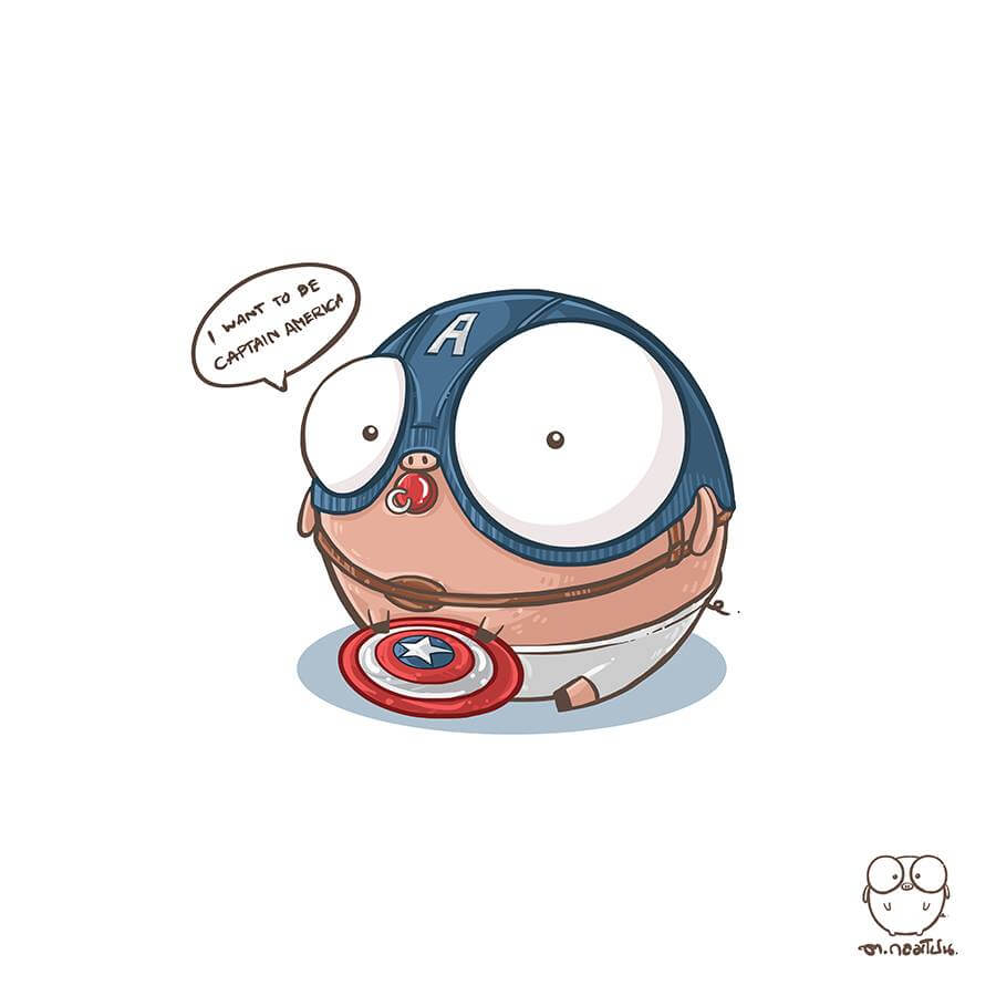 SUKGLOM RoundPiggy by T Glompone Captain america pig